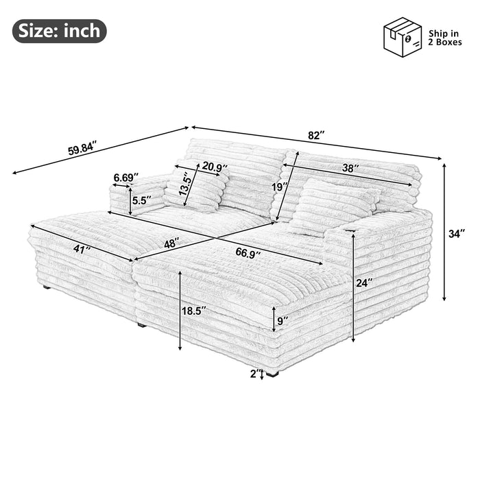 Oversized Double Chaise Lounge Sofa With USB Ports And Cup Holders