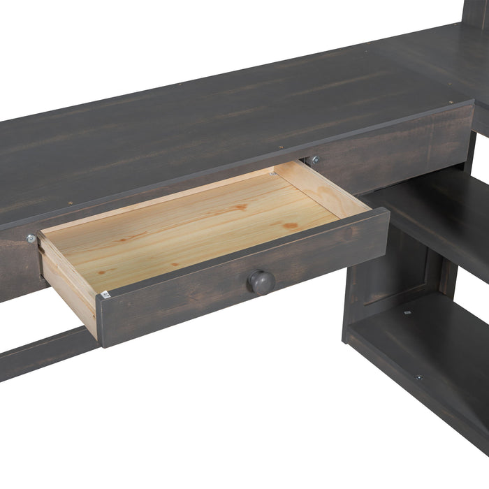 Loft Bed With U-Shaped Desk, Drawers, And Storage Shelves