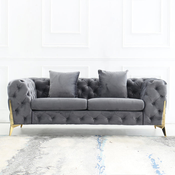Loveseat With Diamond Button Tufting, Matching Throw Pillows