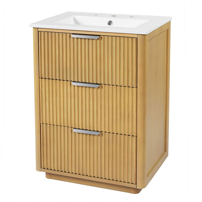 Bathroom Vanity With Sink, Open Shelf & Closed Storage - Natural Wood