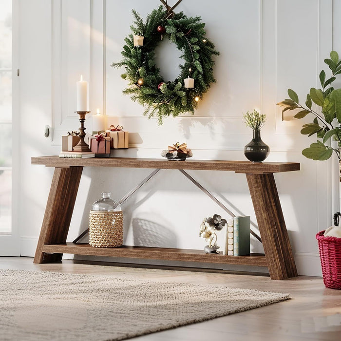 Console Table Extra Long Sofa Table With 2 Tier Shelves For Living Room