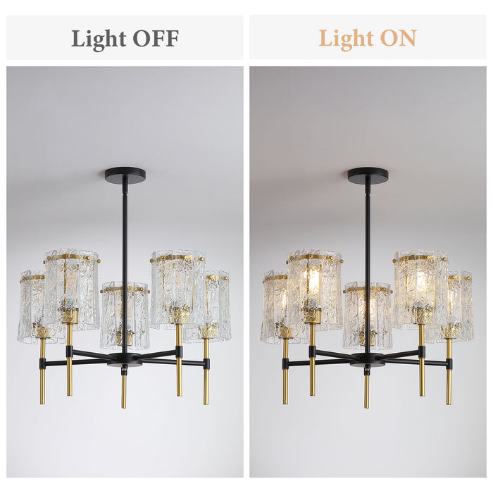 5 Light Chandelier, Textured Glass Pendant Light, (Not Including The Bulb) For Living Room - Black / Gold