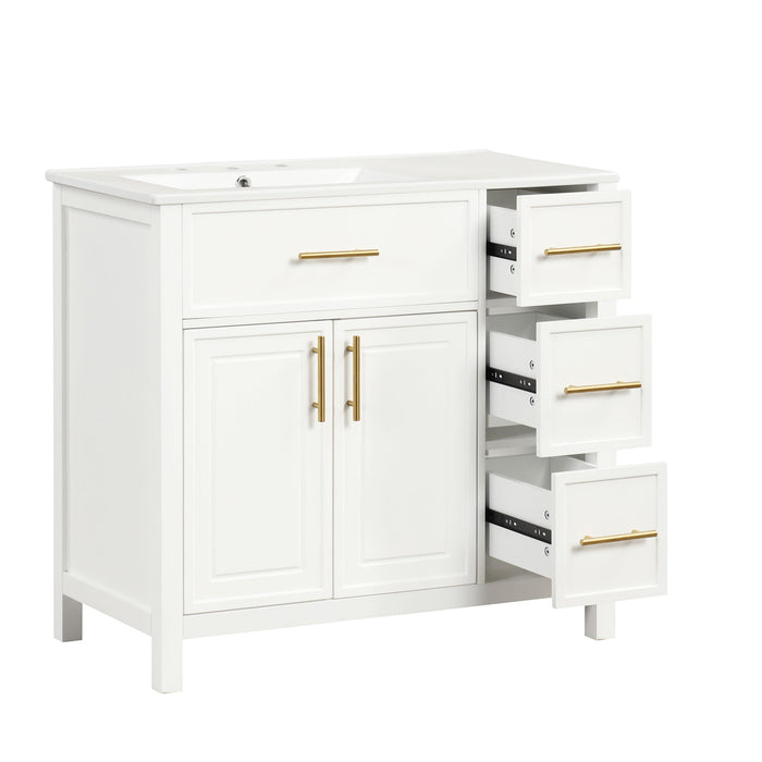 Modern Bathroom Vanity With Sink Top, 2 Doors And 3 Drawers
