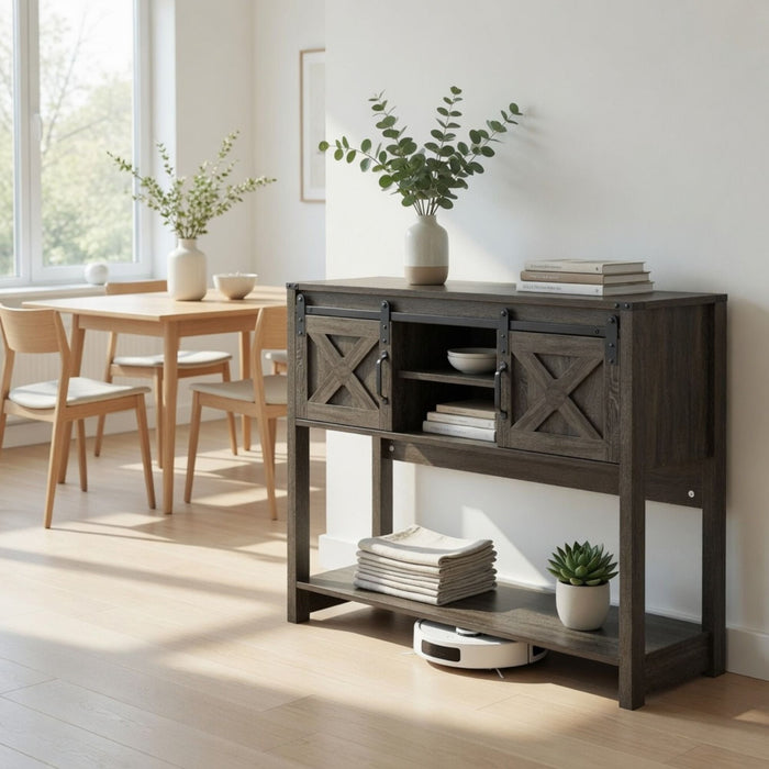Farmhouse Entryway Table With Sliding Barn Door