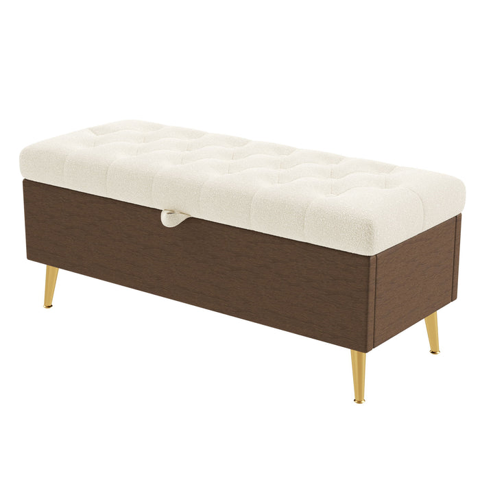 Modern Tufted Storage Ottoman Bench With Metal Legs
