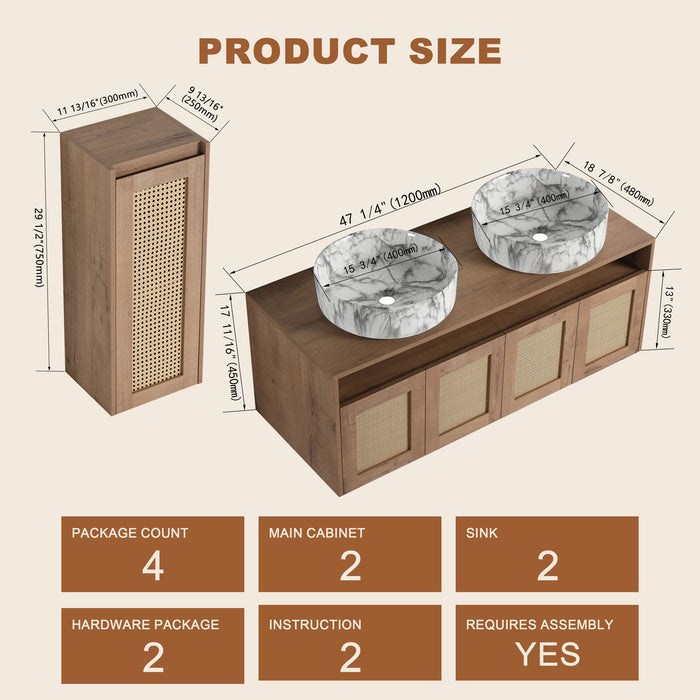 Bathroom Vanity & Art Sink And Side Cabinet, Float Mounting Design