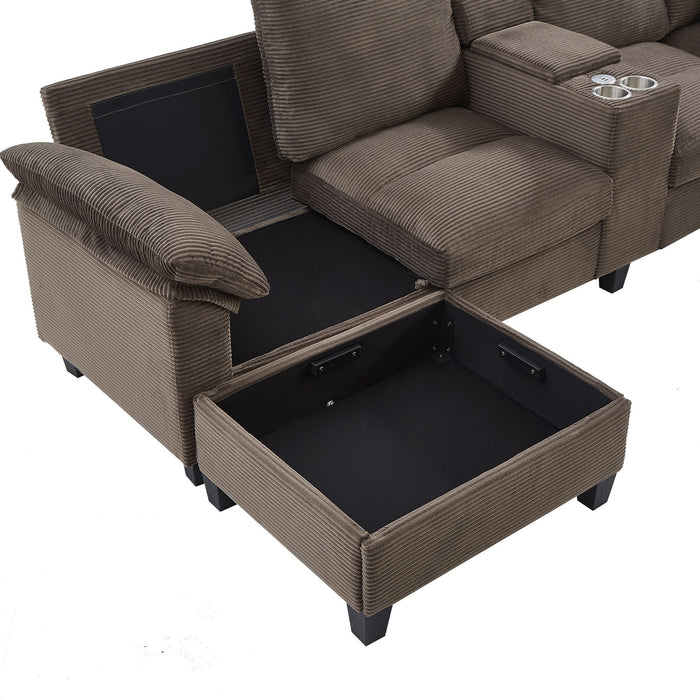 Modern U - Shaped Sectional Sofa With Storage Ottomans, USB Ports, And Cup Holders