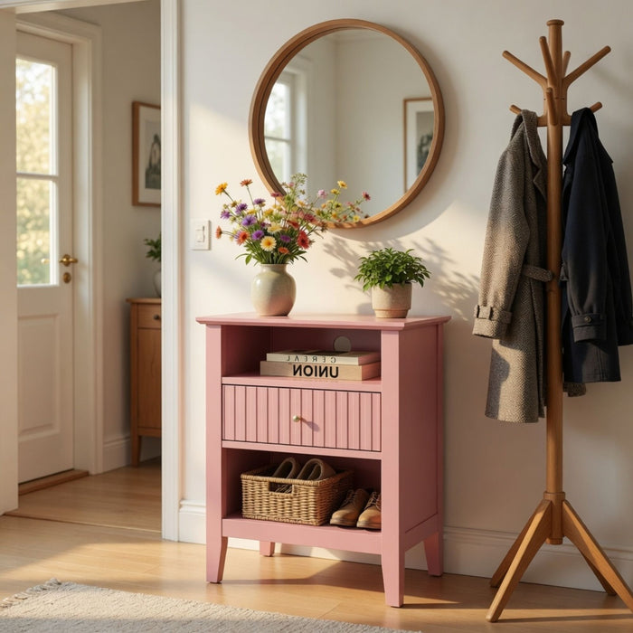 Fluted Nightstand With 2 Drawers