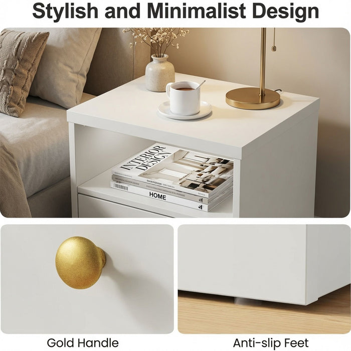 Nightstand With Door & Shelf, 2 Drawer Side Table
