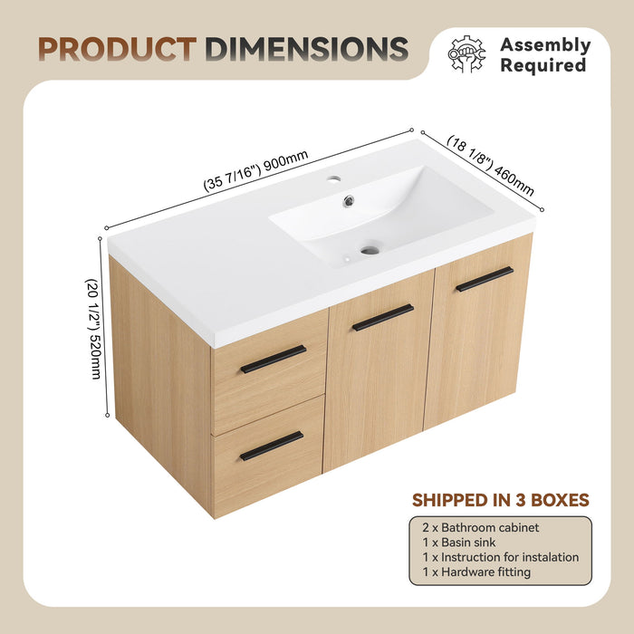 Wall Mounted Floating Bathroom Vanity With Sink, Door & Drawers Modular Cabinet
