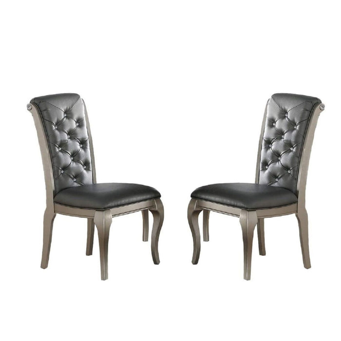 Rectangle Dining Table With Glass Top And 6 Tufted Back Chairs - Gray / Silver