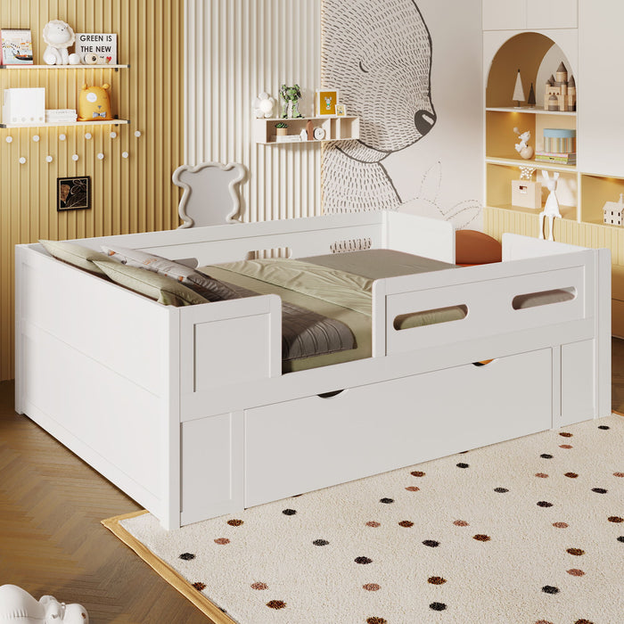 Platform Bed With Guardrail And Drawer