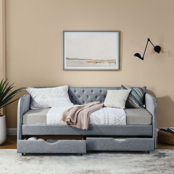 Daybed With Trundle And Storage Drawers, Flat Arms With Pocket