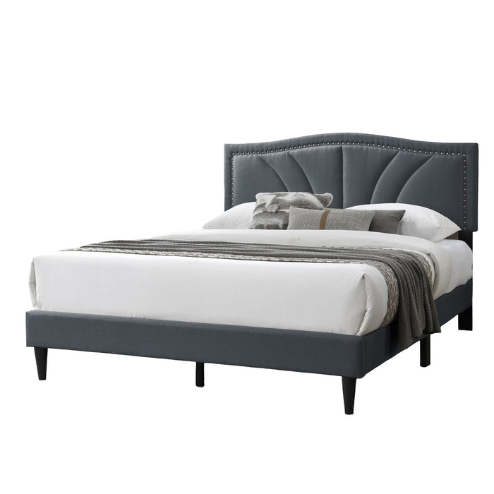 Bed With Nailhead Trim Accents, Upholstered Platform Frame