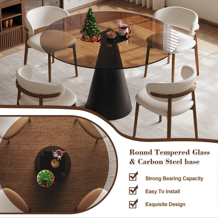 Round Dining Table With With 4 Chairs - Black / Brown