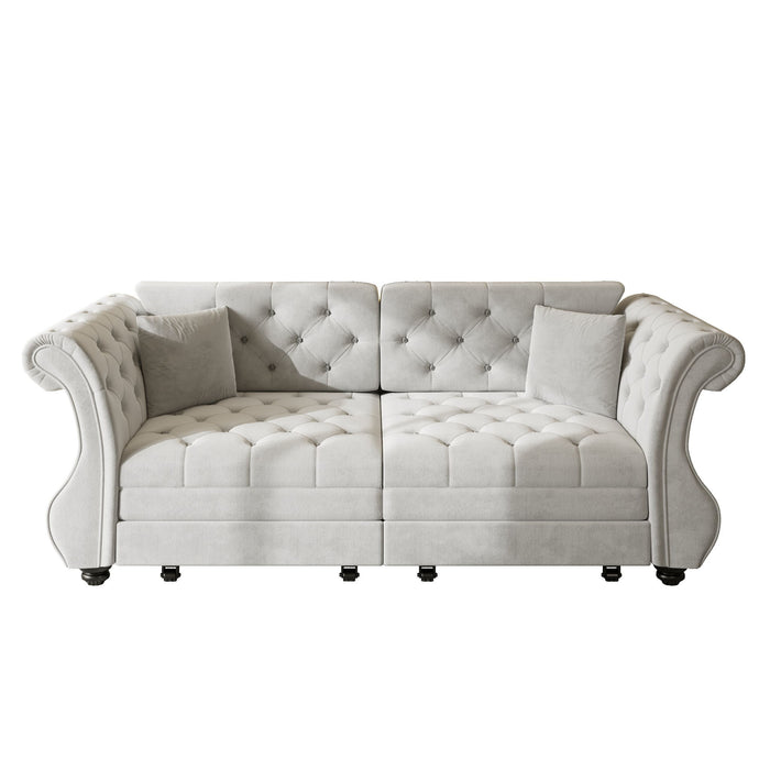 Oversized Chesterfield Pull Out Sofa Bed, Roll Arm Couch With Flower Tufting For Living Room