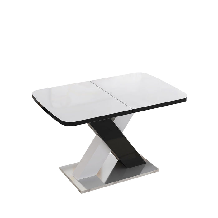 Rectangle Dining Table, Stretchable, Table Top With X Shape And Legs And Base - White / Black