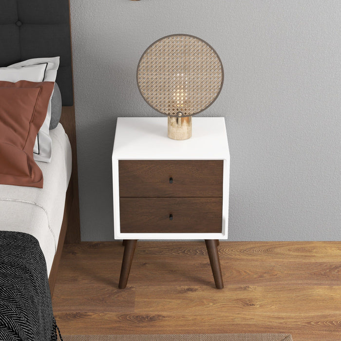 Caroline - Mid-Century Modern Style White Night Stand 2 Drawer