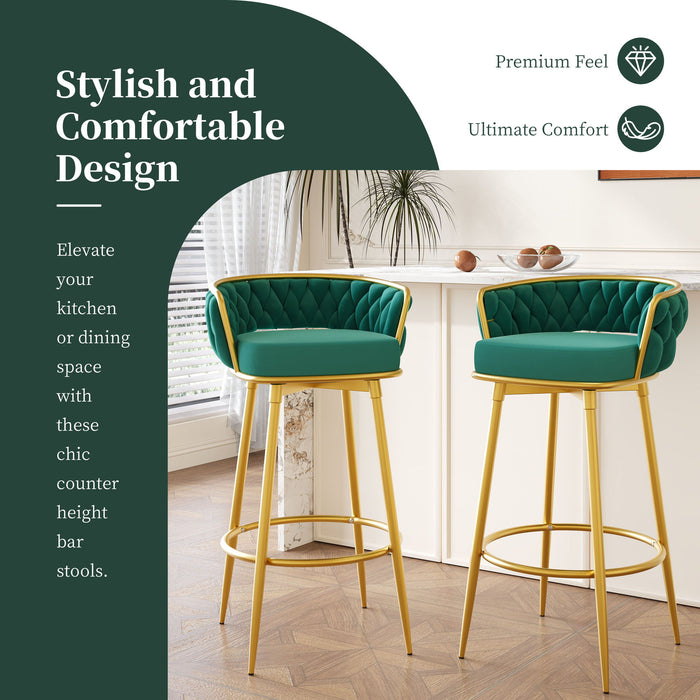 Modern Low Back Upholstered Counter Height Bar Stools (Set of 2)