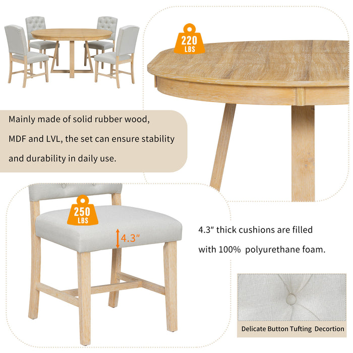 Dining Set With Leaf Round Table And 4 Upholstered Chairs