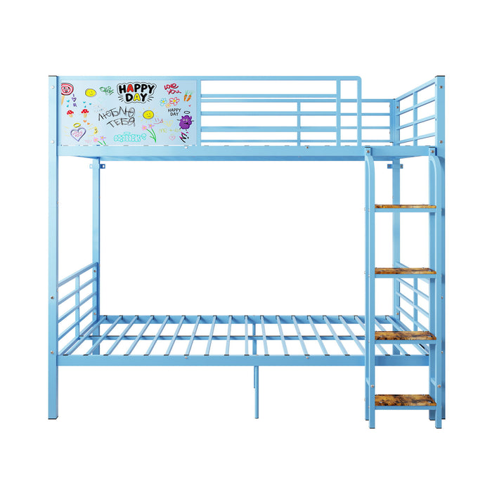 Bunk Bed, Convertible To 2 Separate Twin Size Beds & Full Length Guardrail & Ladder, No Box Spring Needed - Blue
