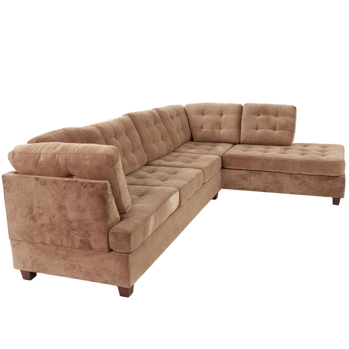 Truffle Waffle Suede Sectional Sofa With Tufted Cushions And Accent Pillows, Reversible Chaise - Neutral