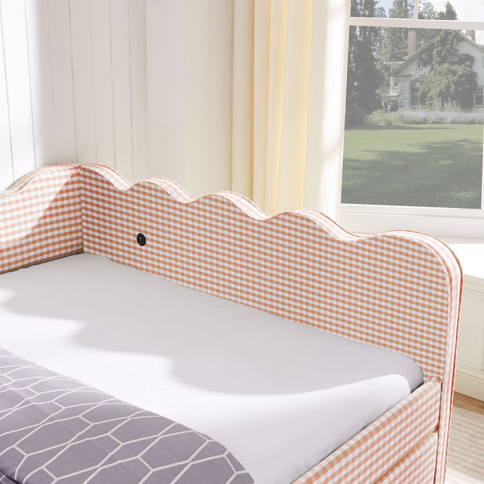 Gingham Daybed & USB Charging Port, Wave Shaped Design