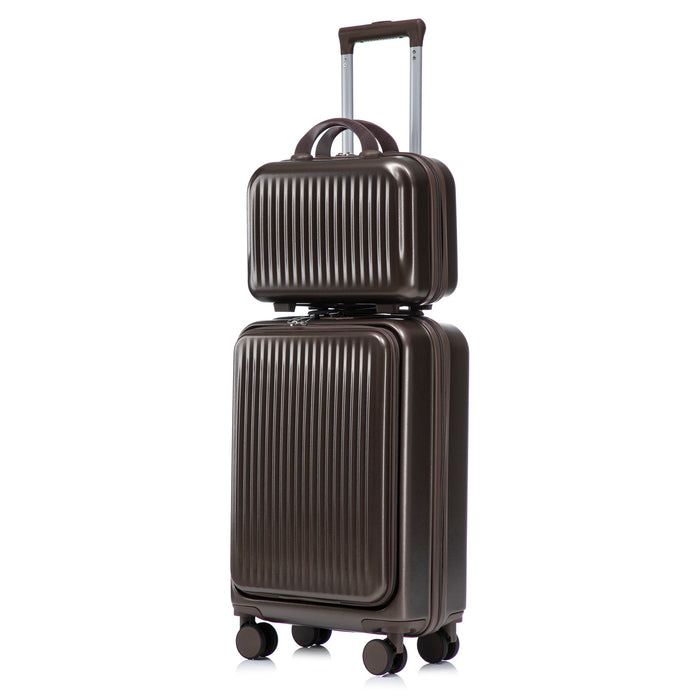 Luggage Set With Cosmetic Case, Combination Lock, Front Opening Design