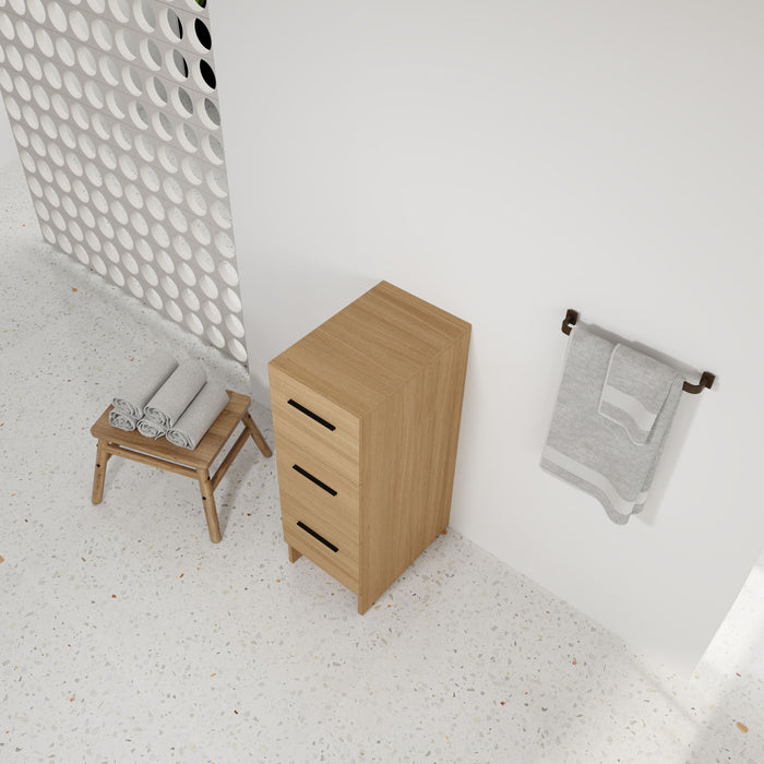 Slim Freestanding Bathroom Storage Cabinet, 3 Drawers - Light Oak