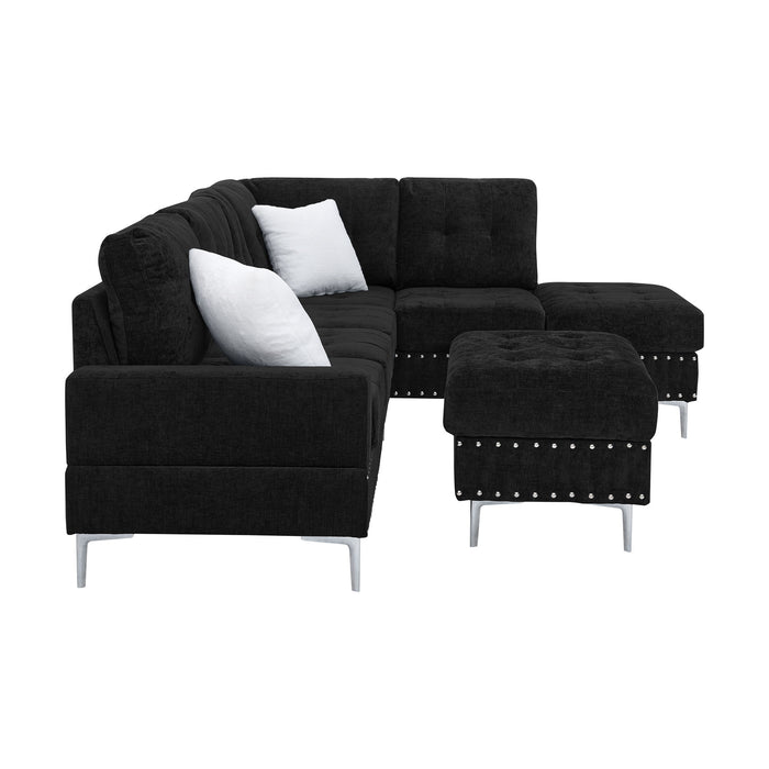 L-Shaped Sectional Sofa With Chaise And Storage Ottoman, Includes 2 Pillows