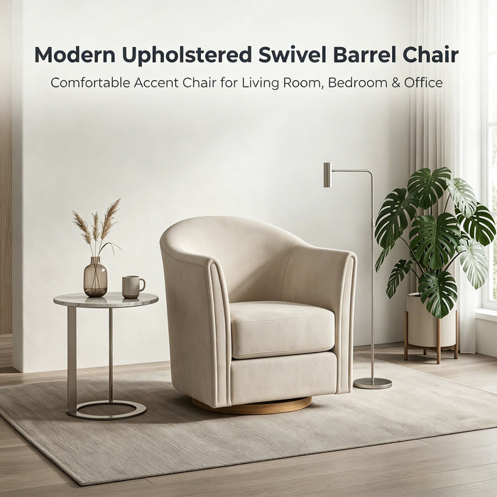 360 Degree Rotating Barrel Armchair For Living Room - Cream Beige