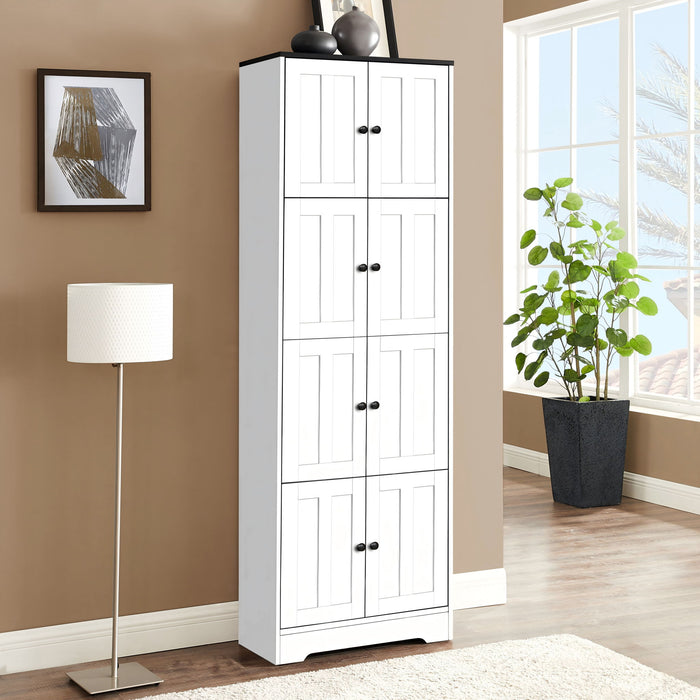 Tall Storage Cabinet With 8 Doors And 4 Shelves, Wall Storage Cabinet For Living Room, Kitchen, Office, Bedroom, Bathroom