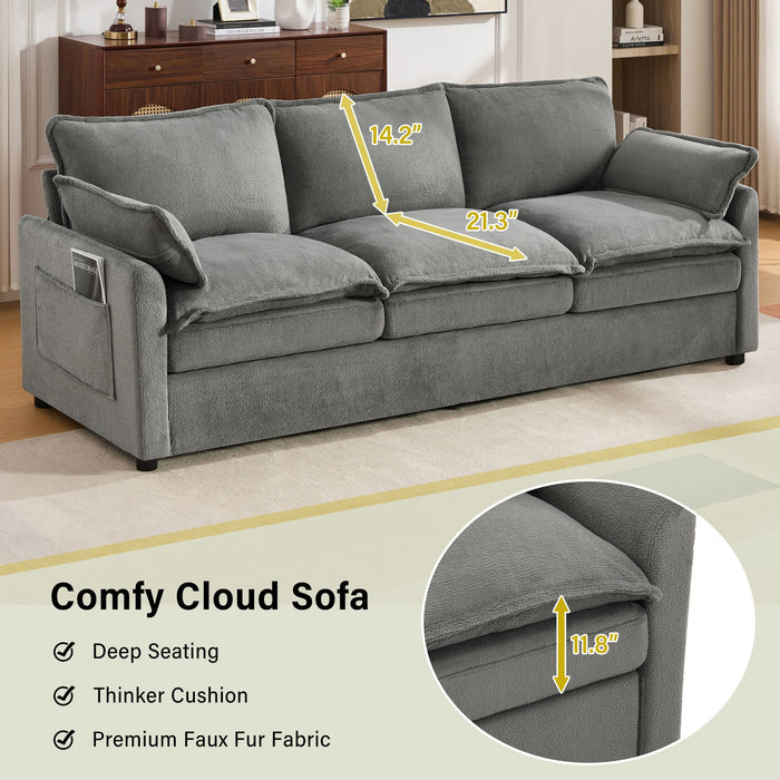 Modern 3 Seater Sofa With Side Storage Pockets For Living Room
