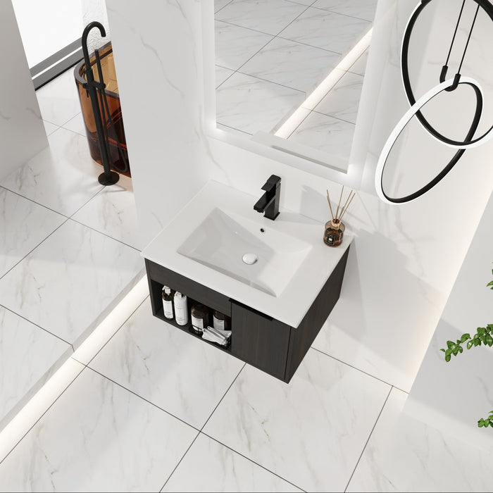 Wall Mounted Floating Bathroom Vanity With Open Shelf & Soft Close Door