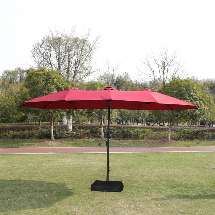 Double- Sided Outdoor Market Umbrella With Lights And Base