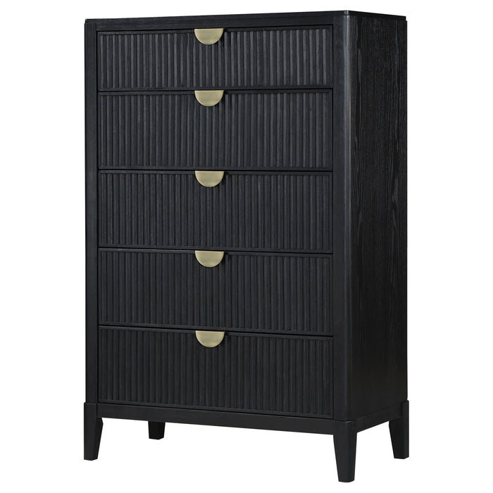 Mason - 5 Drawer Chest With Fluted Design - Black