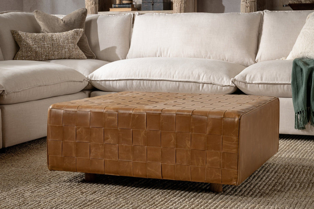 Aristo - Leather Square Ottoman - Chestnut