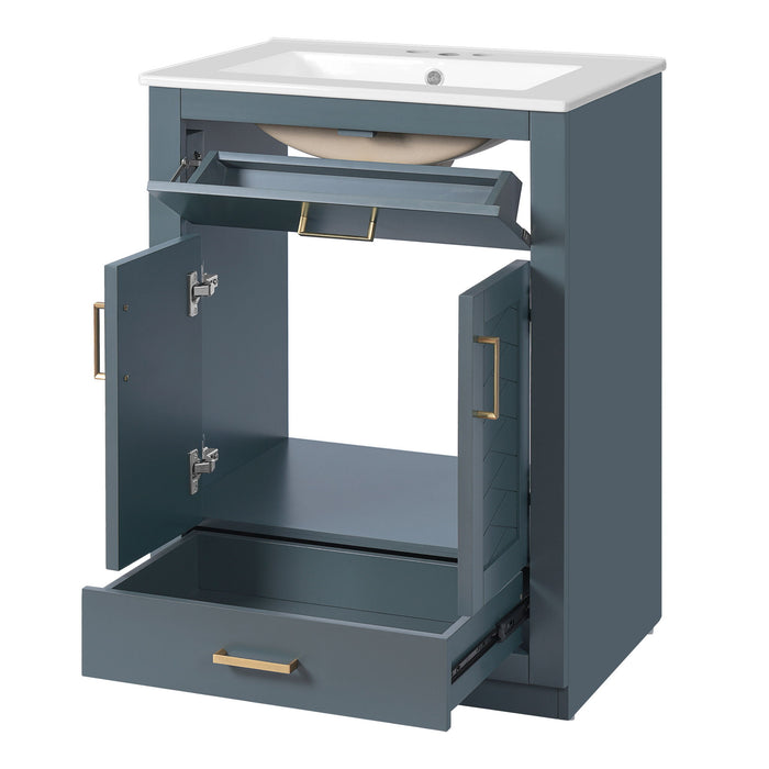 Modern Bathroom Vanity With Integrated Ceramic Sink, 2 Door Cabinet With Tip-Out Drawer