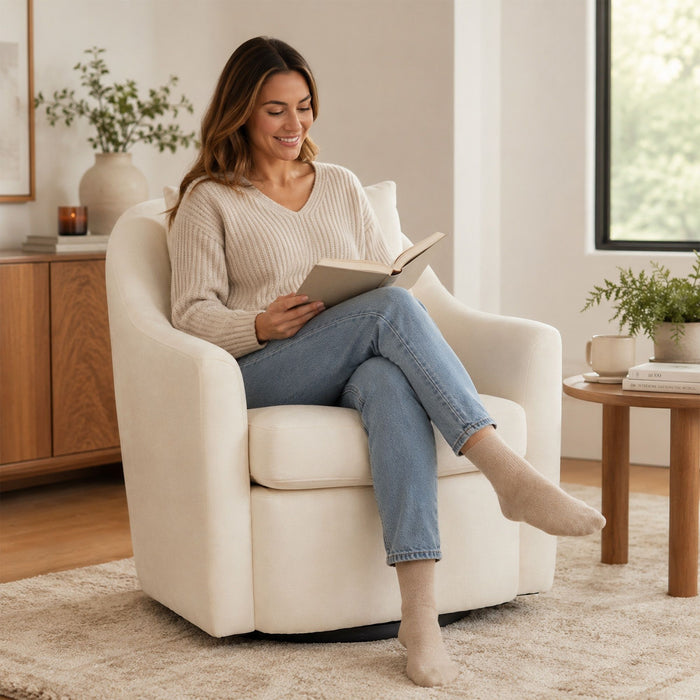 Upholstered Barrel Lounge Chair With Soft Cushioned Seat And Frame - White