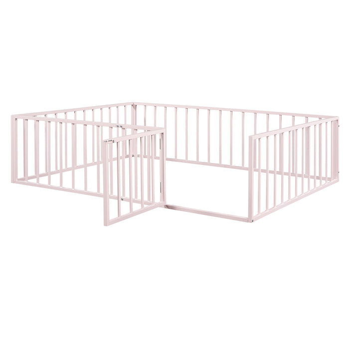 Metal Floor Bed Frame With Fence And Door