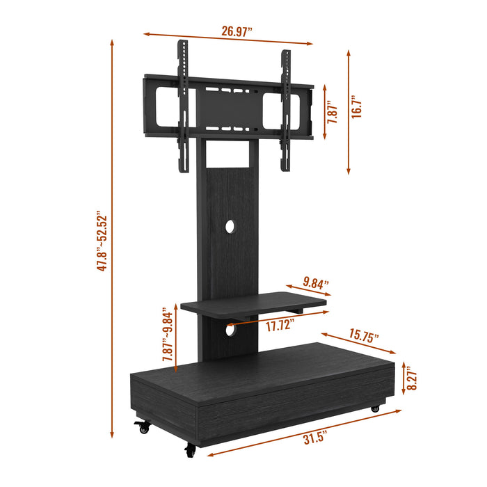 Mobile TV Cart With Push Pull Drawer, Lockable Wheels