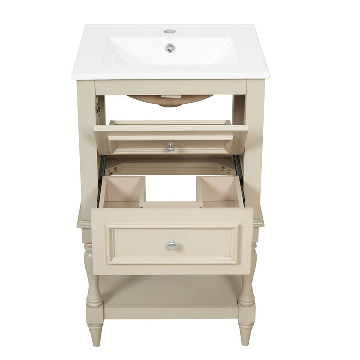 Retro Design Bathroom Vanity With Sink, 2 Drawer Storage Cabinet