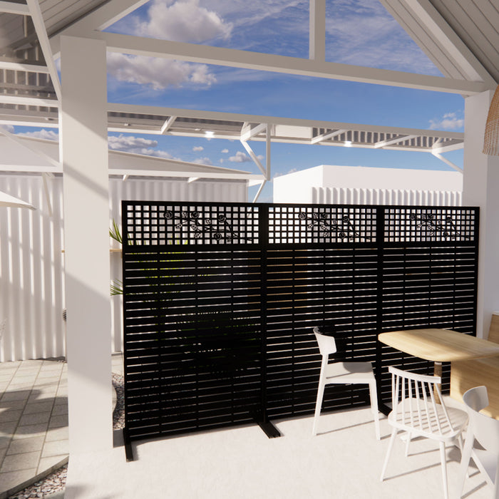 Outdoor / Indoor Divider With Freestanding Decorative Privacy Screen - Black