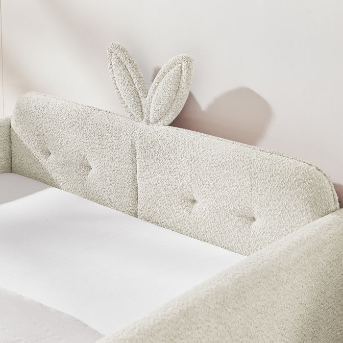Cute Rabbit Ear Upholstered Platform Bed Frame With Safety Rail