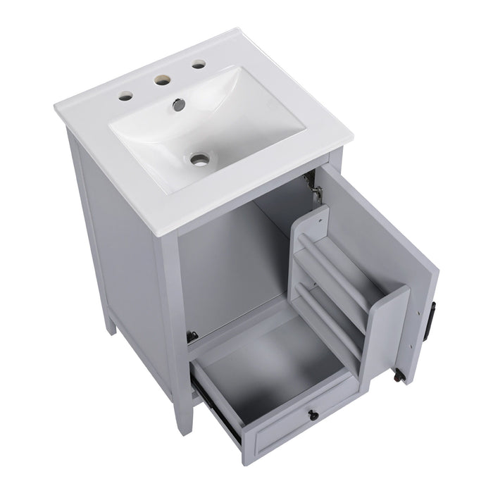 20" Bathroom Vanity With Sink, Bathroom Cabinet With A Door, Door Shelf Storage And Adiustable Foot Pads, A Drawer - Gray