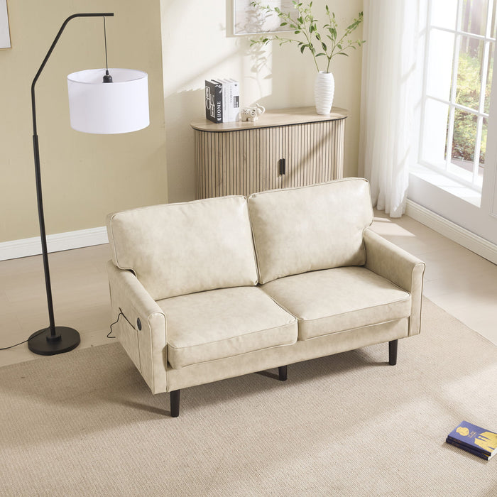 Mid Century Modern Loveseat Sofa With USB Ports, Removable Pillow Cover