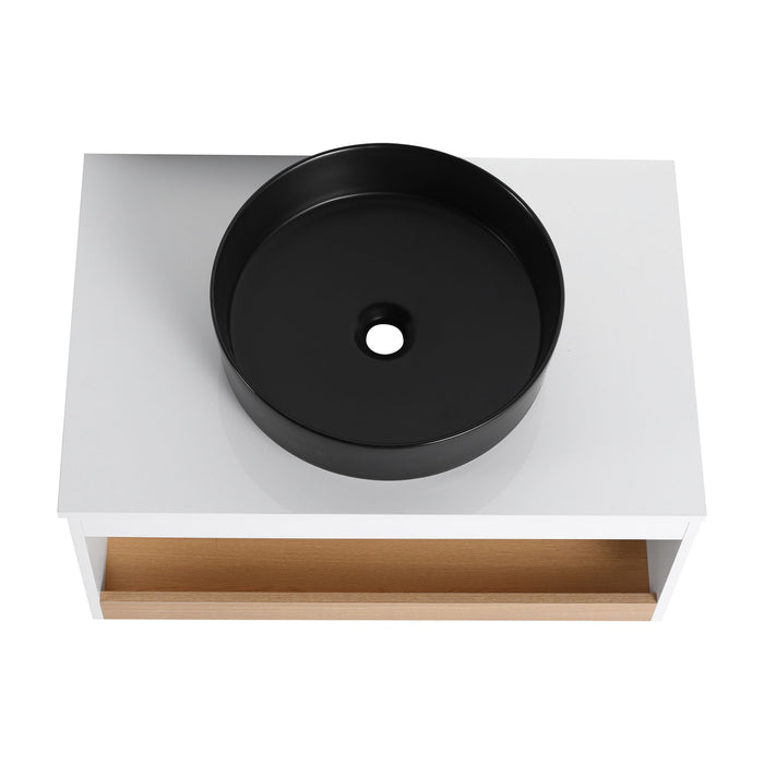 Floating Bathroom Vanity With Glossy Round Vessel Sink
