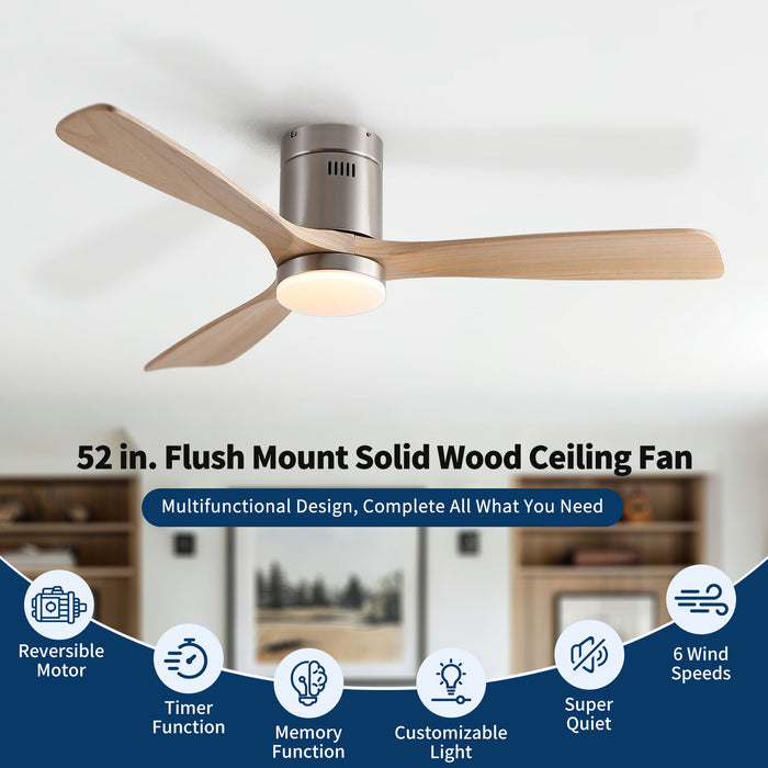 Low Profile Flush Mount Intergrated LED Ceiling Fan With Light And Silent Reversible Motor