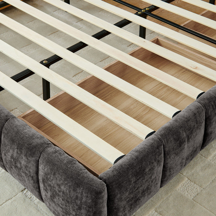 Modern Platform Bed Frame With Thick Fabric