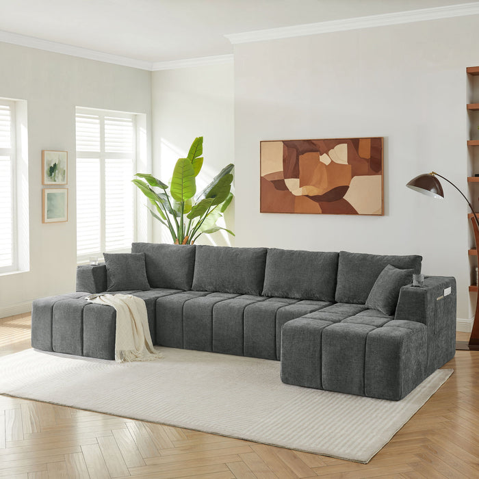 U - Shaped Sectional Sofa, Cup Holders & Side Pockets For Living Room